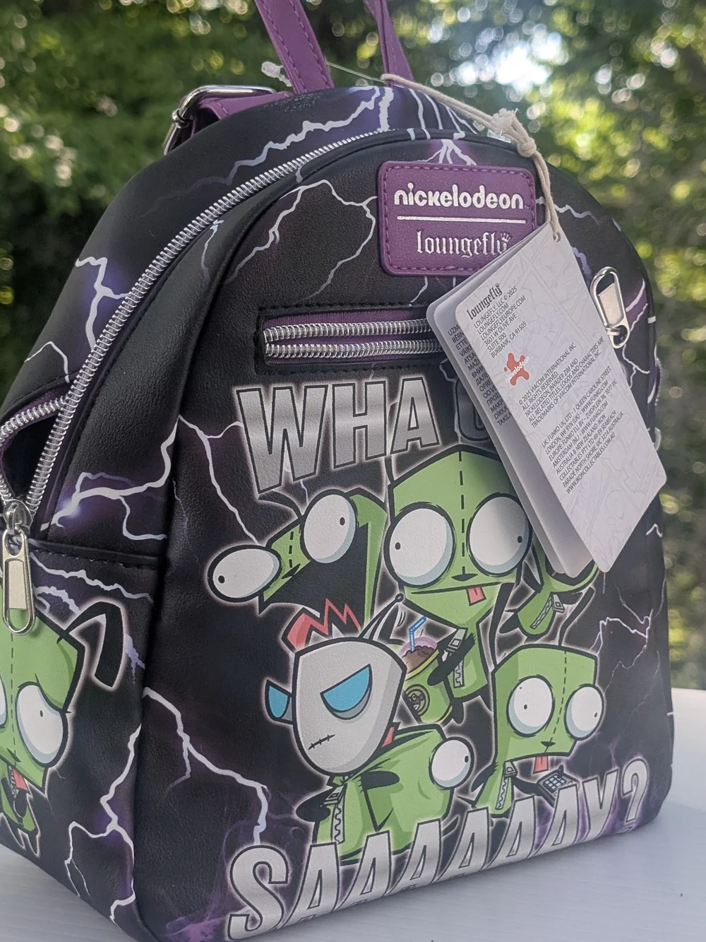 Loungefly Invader Zim Green Character Lightning Mini Backpack - Black & Purple